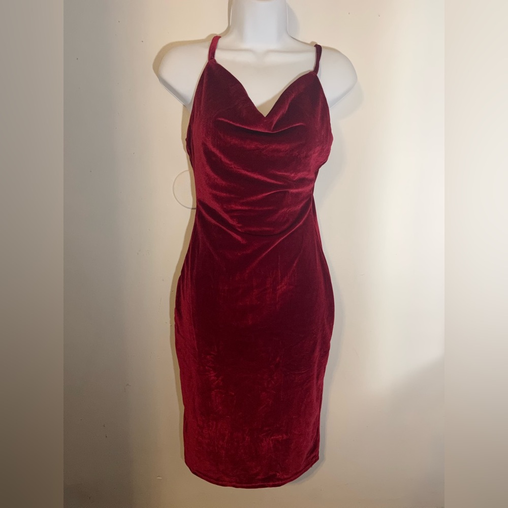 Velvet burgundy, cow neck dress